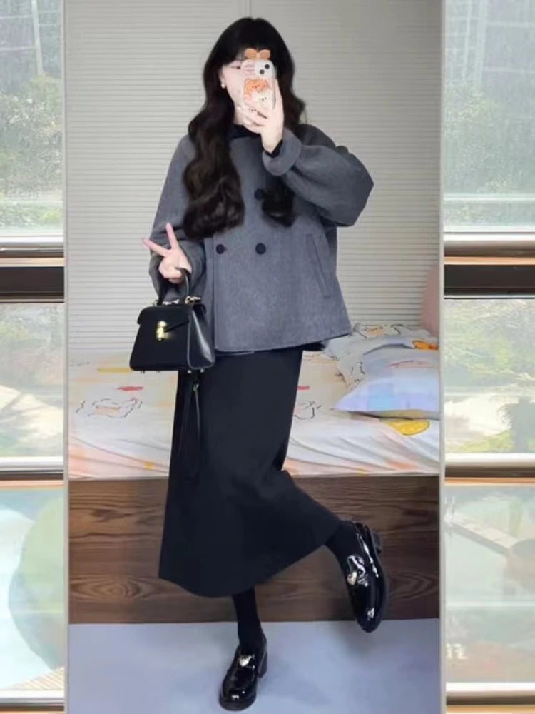 Wool for Women Chic Autumn Winter Retro Thickened Korean Style Outerwear Classic Prevalent Ins Cozy Elegant Office Daily Female