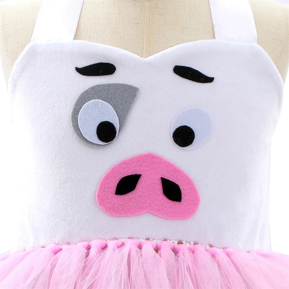 Girl Cartoon Raccoon Sloth Koala Piggy Rabbit Tutu Sling Dress Children Cosplay Festival Performance Dance Costume Headband Sets