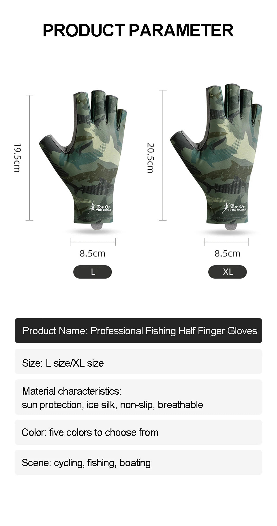 GOBYGO Fishing Gloves Anti-Slip Wear-Resistant Silk-Like Ventilation Half-Finger Gloves Outdoors Sun Protection High Elasticity