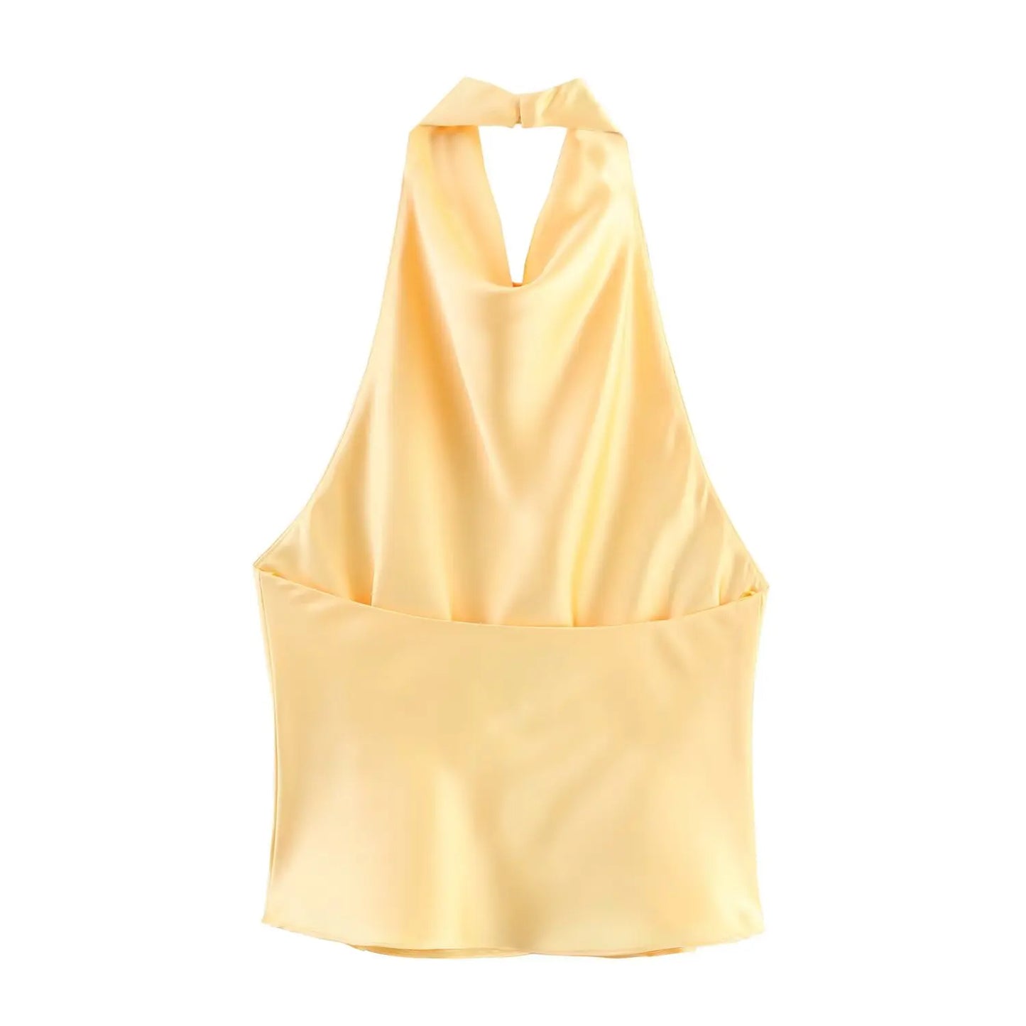 HH Women Summer Sexy Sleeveless Backless Vest Top Female New Fashion Solid Chic Neck Halter Button Pleated Design Slim Top