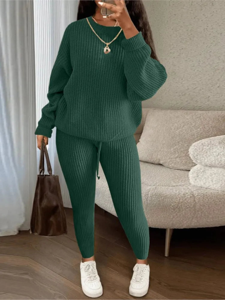 Fashion Casual Knitted Suits Long Pants Suits Women's Woolen Suits New Fashion Elegant Casual Solid Two Piece Outfits Woman