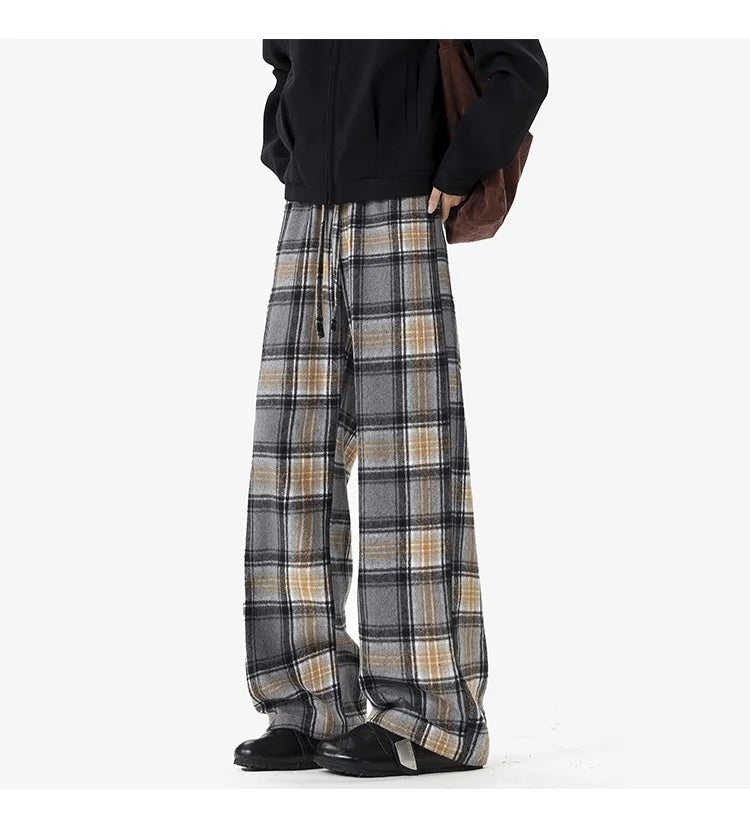 Plaid Pants 2025 Spring Autumn New Casual MenTrousers Loose Straightcut Trousers Stylish Comfortable Men's Long Pants Midrise