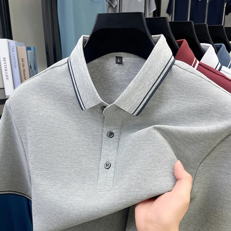 100% pure cotton summer men' luxury brand polo shirt temperament golf short style business casual high-quality T-shirt short top