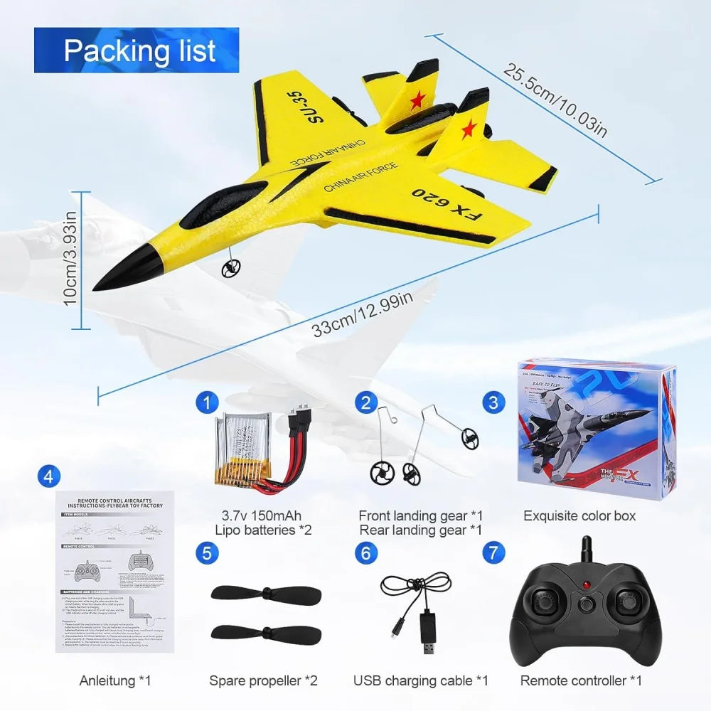 RC Foam Aircraft SU35 Plane 2.4G Radio Control Glider with Night Lights Remote Control Fighter Glider Easy to Fly for Boys Gift