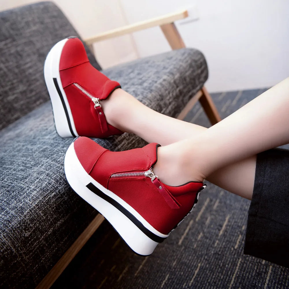 Women Wedges Ankle Boots Platform Thick Bottom Shoes Slip On Zipper Fashion Casual Female Sneakers Shoes Zapatos De Mujer