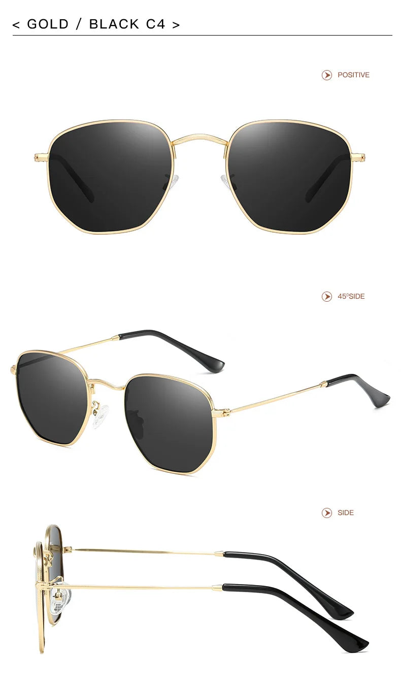 Hexagon Polarized  Sunglasses 2024 Men Women Square Polygon Sun Glasses Luxury Brand Design Retro Frame Eyewear de sol hombre