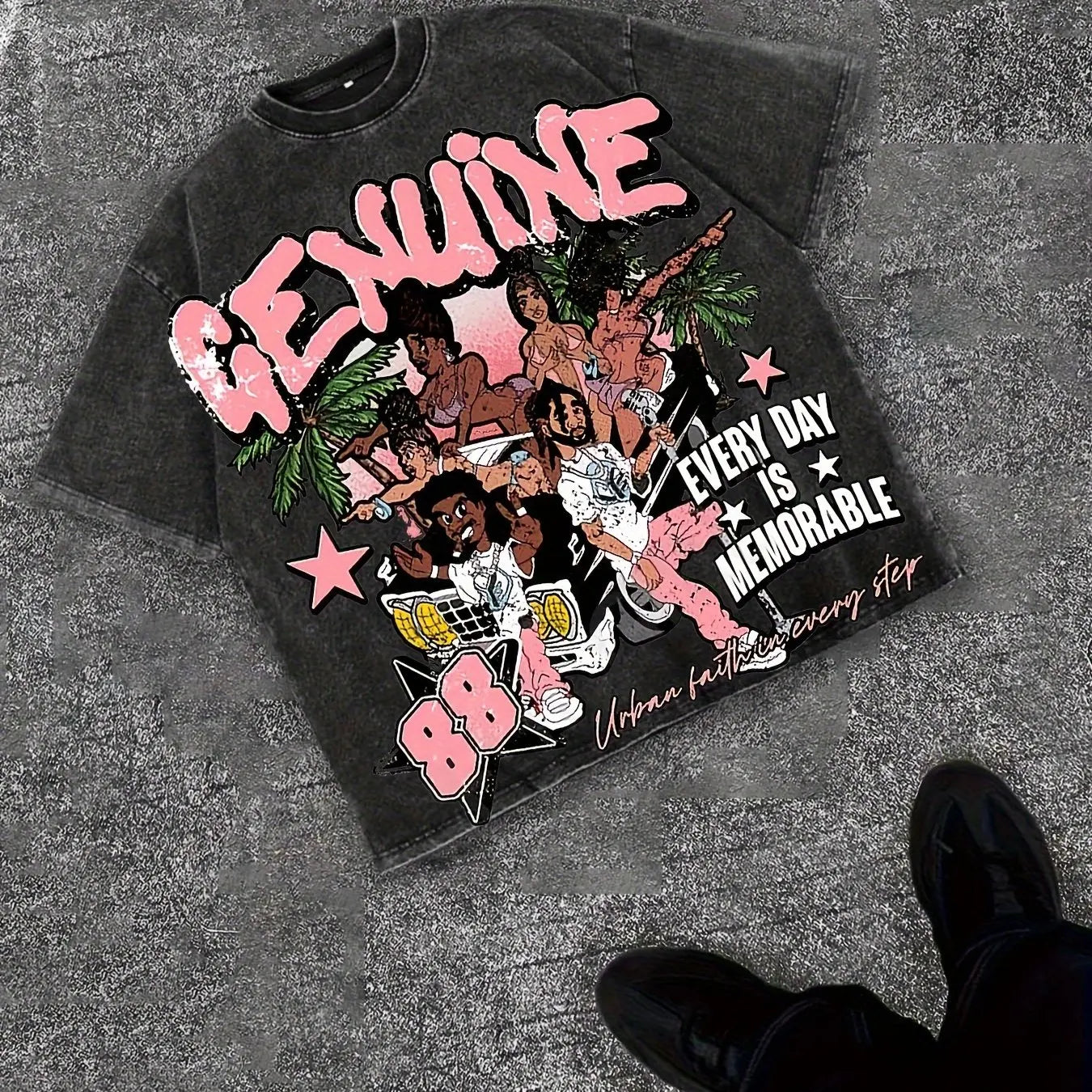 American Hip Hop Men's 100% Cotton Washed Street Style T-Shirt Summer New Retro Fashion Men's and Women's Streetwear