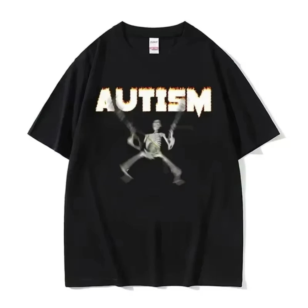 Autistic Funny Skeleton T Shirt Women Men Autism Edgy Skeleton Meme T-shirt Casual Short Sleeve Tshirt Oversize Casual T-shirt