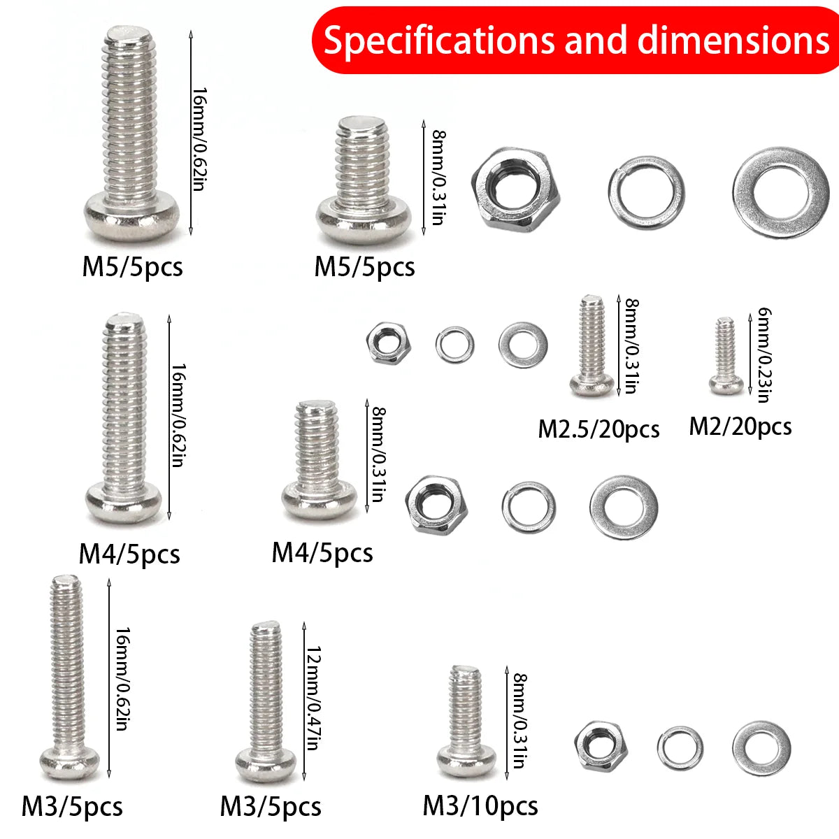 320pcs Stainless Steel Screw Nut Bolt Assortment Kit M2 M2.5 M3 M4 M5 Nuts and Bolts Assortment