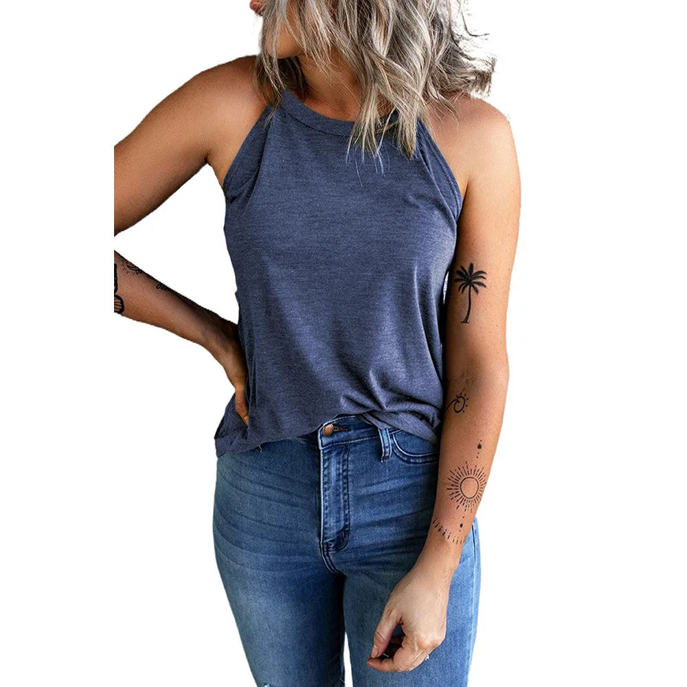 2026 Women's Summer Clothing Top Halter-neck Vest Shirts Women Wear Solid Color Slim-fit Sleeveless Round Neck Blouse For Women