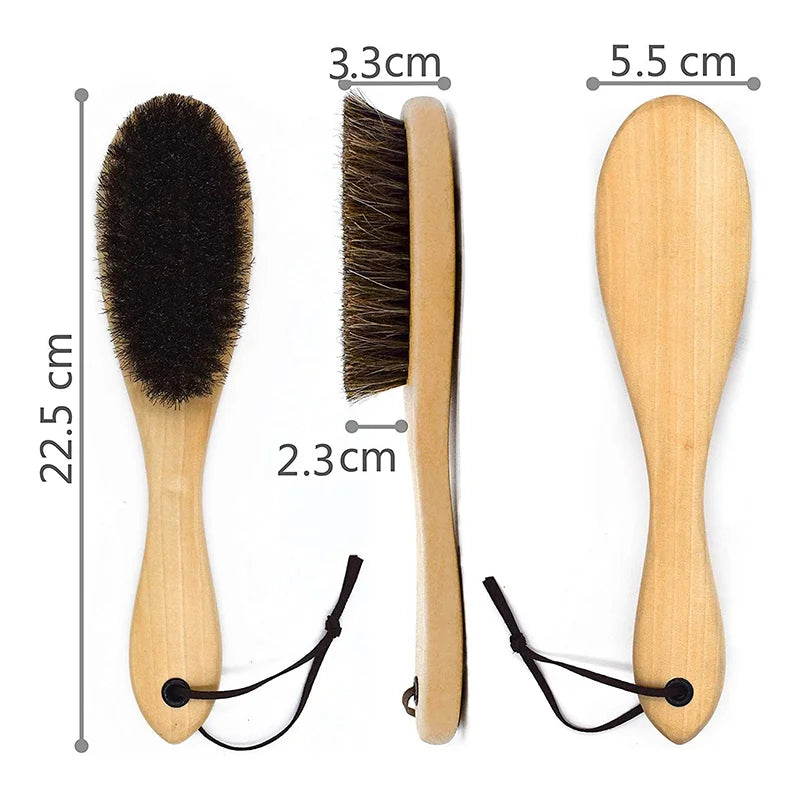 Horse Hair Brush Wooden Handle Shoe Polish Brush Soft Horsehair Laundry Cleaning Brush Tool Anti-Static Clean Cloth Clothes Care
