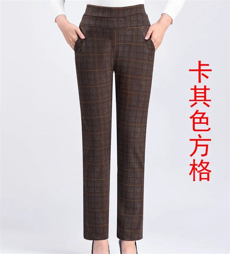Pants Women2025Autumn Winter New Fleece Thick Middle-Aged Elderly Ladies Casual Trousers Mother High Waist Straight Pants Female