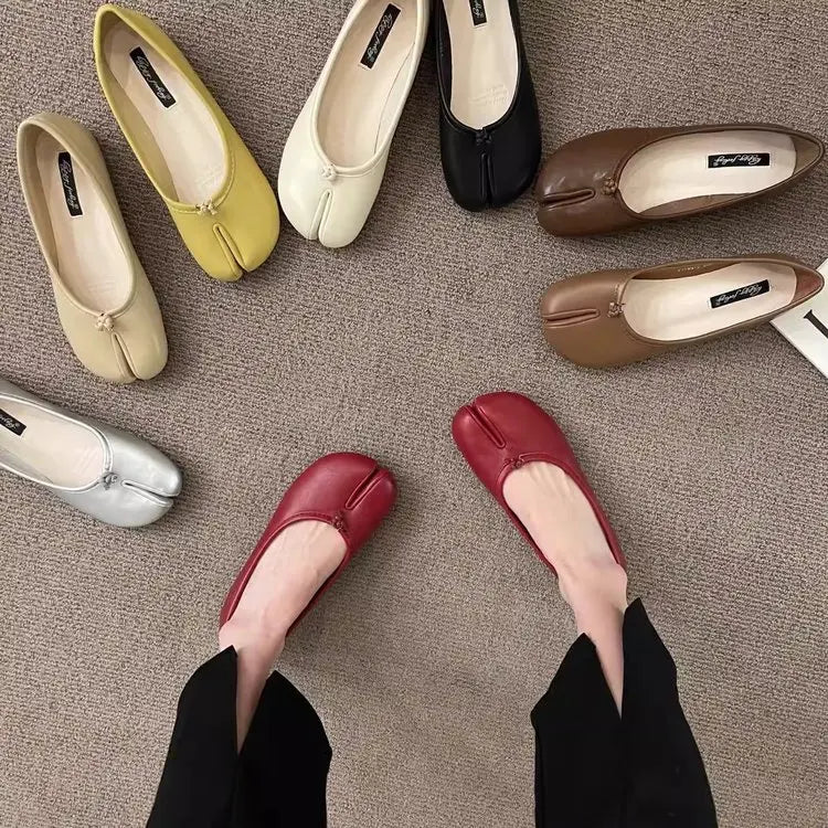 Korean Style Horse-Shoe Split-Toe Women's Shallow Mouth Single Shoes New Slip-On Pig's Trotters Versatile Grandma Flat Loafers