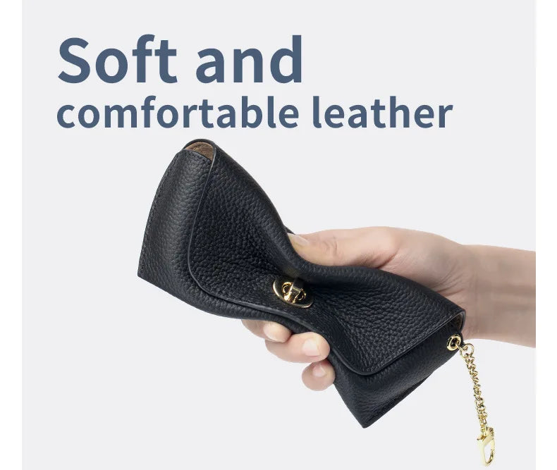 Genuine Leather Eye Glasses Case Vintage Handmade Soft  Eyewear Accessories Sunglasses Cases Luxury Spectacles Box Bag Pendant