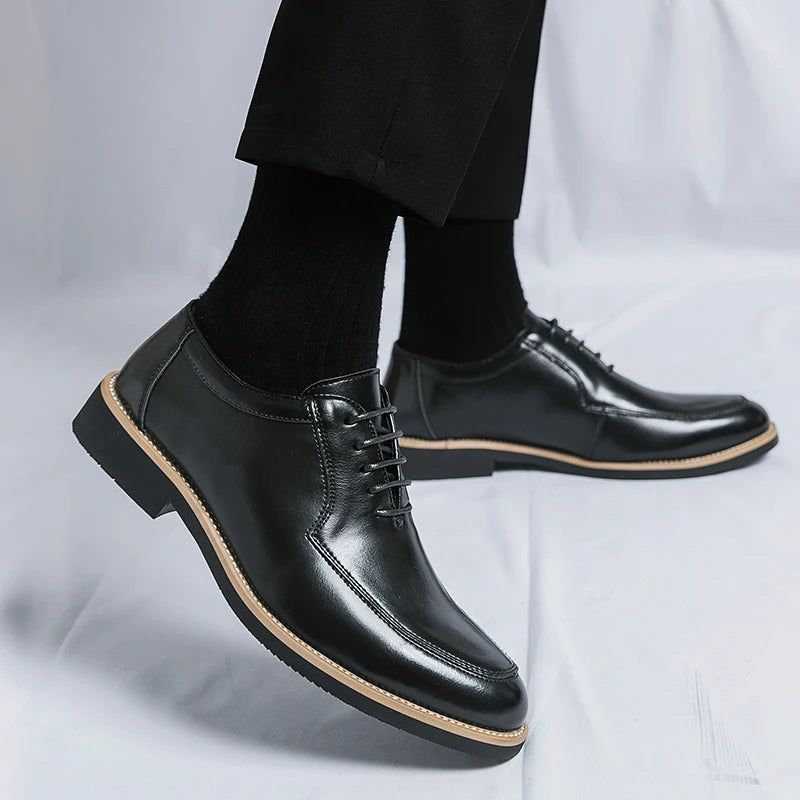 High End Brand Men's Party Formal Shoes Lace Up Pointed Men's Glossy Leather Shoes Classic Elegant Business Shoes Free Delivery