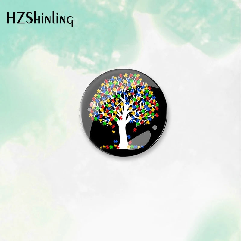 2023 New Autism Awareness Tree Love Support Pattern round Button Badge Brooch For Clothes Backpack Decoration Pin Jewelry
