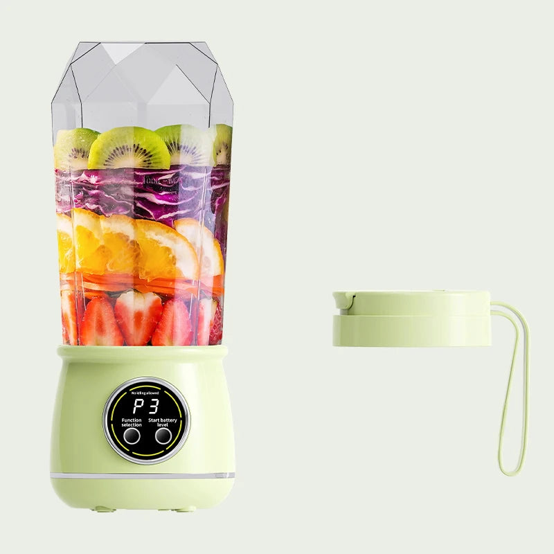Portable USB rechargeable blender, electric juicer, 500ML capacity, 3-level power adjustment, for juicing fruits and vegetables