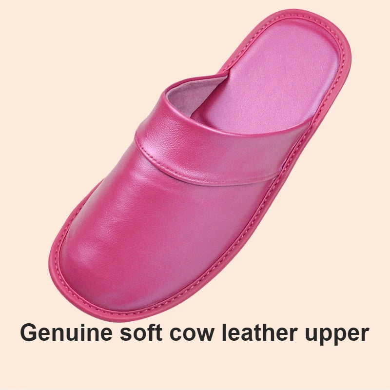 Genuine Cow Leather Slippers Homes in indoor slipper Spring Autumn summer men women elderly non-slip casual single Slides shoes