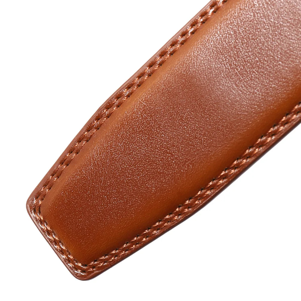 Men's Genuine Leather Belt Fashion Automatic Buckle Belt for Popular Business High Quality Male Belt Brown