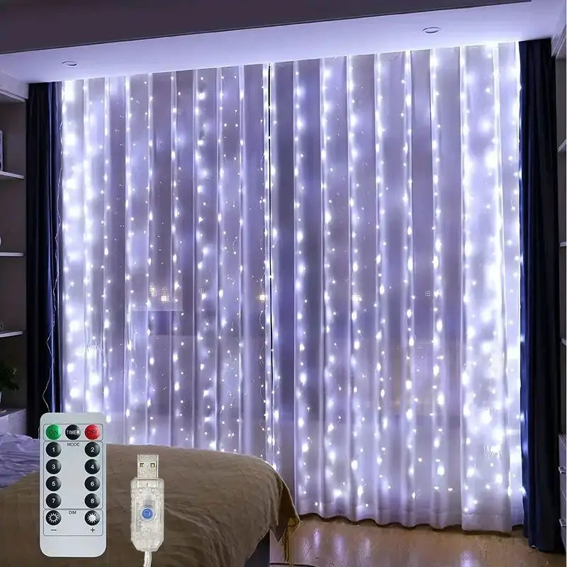 USB Plug Curtain LED String Lights 8 Modes Remote Control Holiday Wedding Fairy Garland Lights For Bedroom Living Room Decor