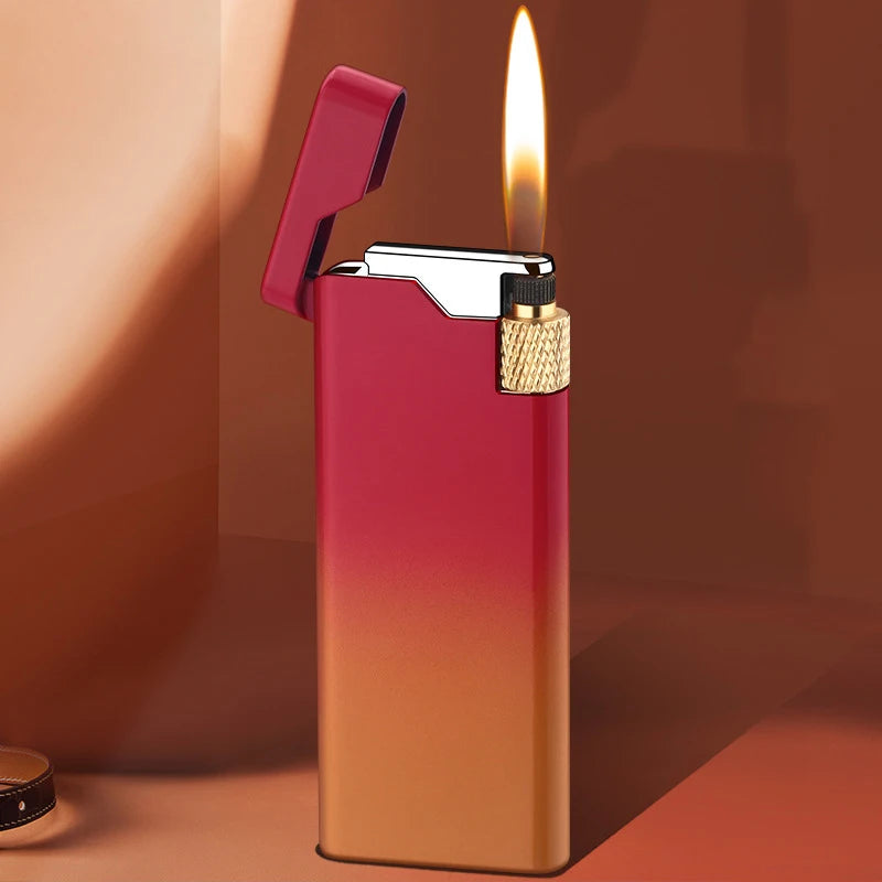 New Personality Portable Metal Slender Wheel Lighter Butane Gas Open Flame Lighter Mini Cigarette Lighter Gadget Men's Gift