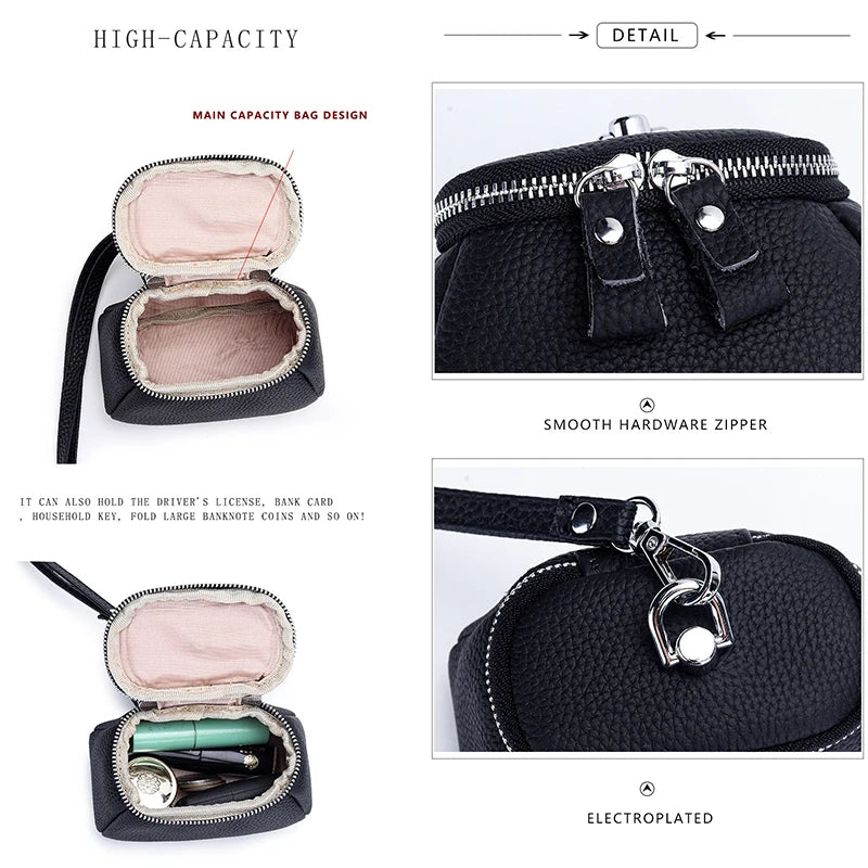 Ladies Genuine Leather Cosmetic Bag Fashion Cosmetic Case Makeup Bag Women Clutch Mini Toiletry Bag Cosmetic Pouch with Lanyard
