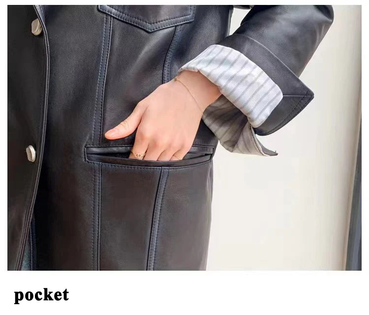 2025 Autumn Women's Oversized Real Leather Jacket Female 100% Sheepskin Retro Brown Broad Shoulder Suit Coat Streetwear Blazer
