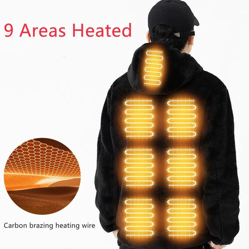 USB Infrared 9 Heating Areas Hoodies Sweater Winter Electric Heated Sweater Waistcoat For Sports Hiking Oversized M-6XL