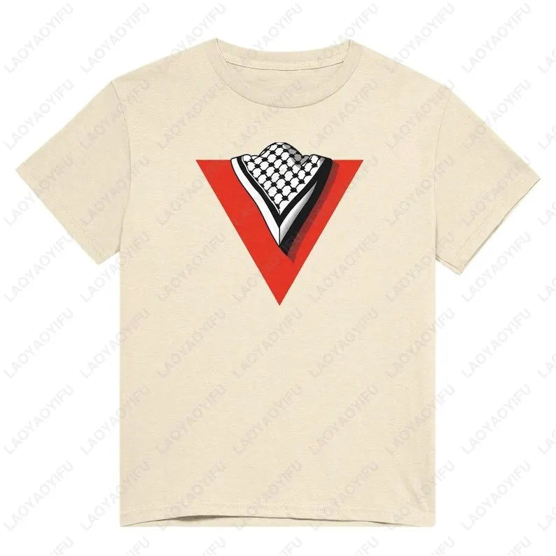 Palestine Heart Shape with Flag Colors Unisex Cotton T Shirt Summer Round Neck Tee for Men and Women Love Theme