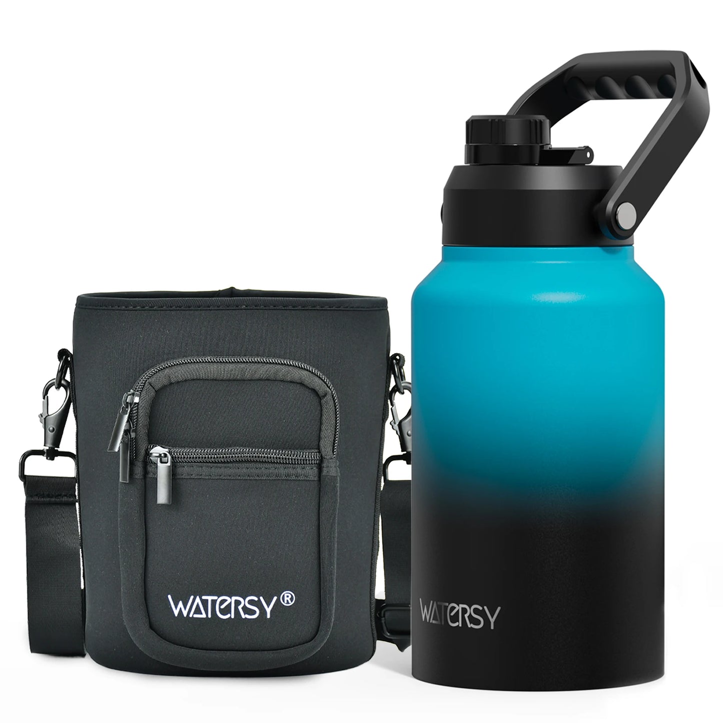WATERSY 64/87/128oz Insulated Water Bottle Keep Cold for 48H 2L Large Stainless Steel Thermos with Handle for Gym Hiking Camping