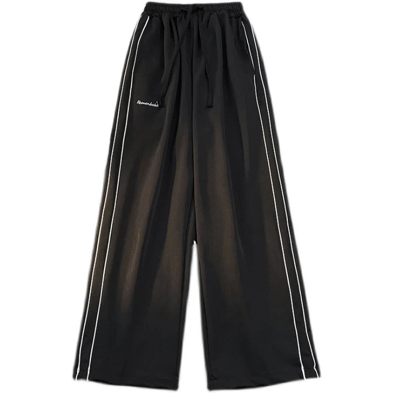 Pants Men American Vintage Full-length Wide Leg Trouser White Striped Casual Couples Hip Hop Streetwear All-match Popular Daily