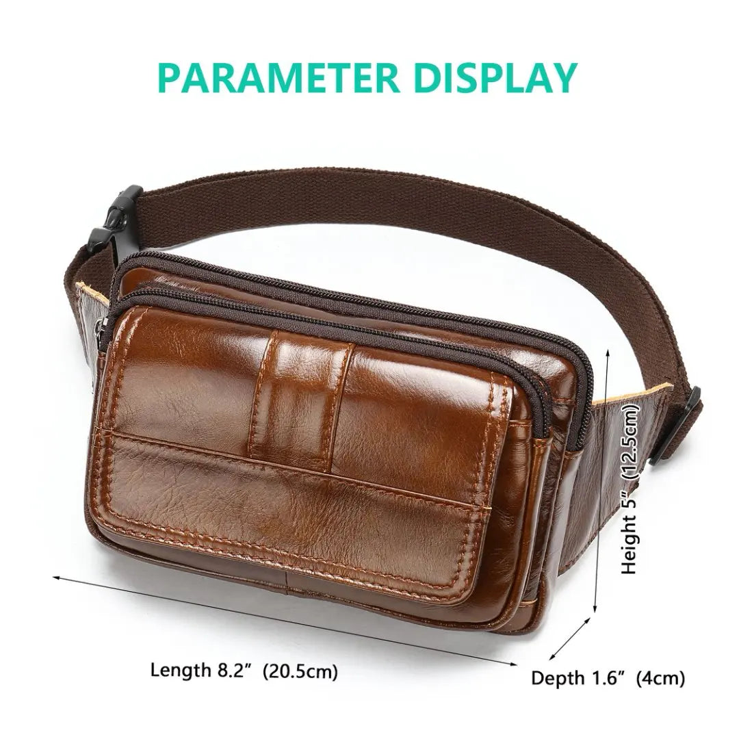 Genuine leather men's waist bag, outdoor single-shoulder crossbody bag, chest bag, men's retro genuine leather men's small bag