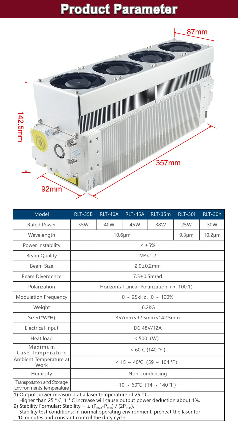 YongLi Co2 RF Laser Source RLT-35A/40A/45A 10600um For Co2 Marking Machine
