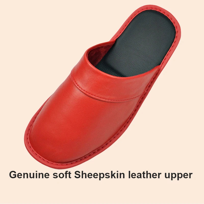 Soft Sheepskin cow Leather Slippers Homes in indoor slipper Spring Autumn men women elderly non-slip casual single shoes summer