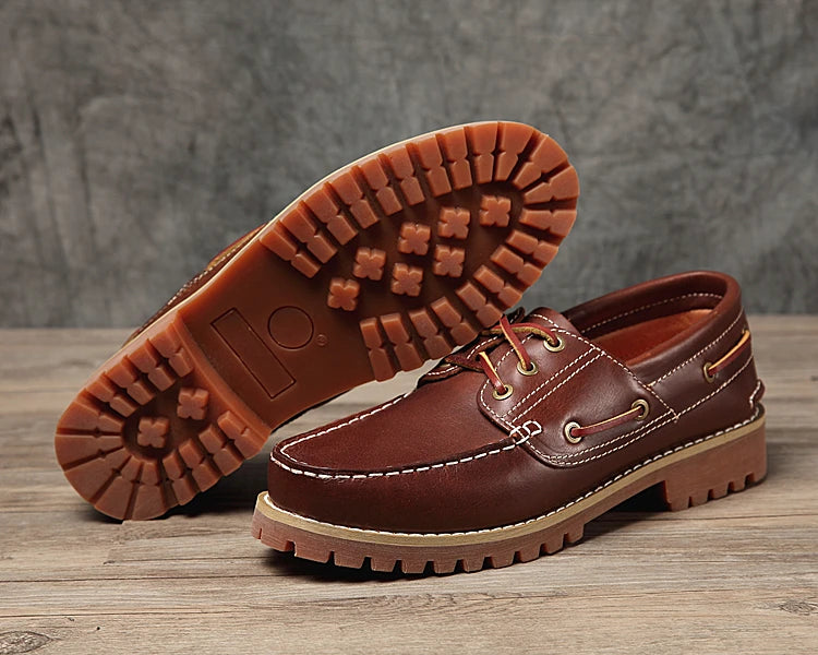 Fashion Genuine Leather Men's Loafers Soft Casual Derby Shoes Moccasins Boat Shoes Platform Male Black Brown Lace-up Oxfords