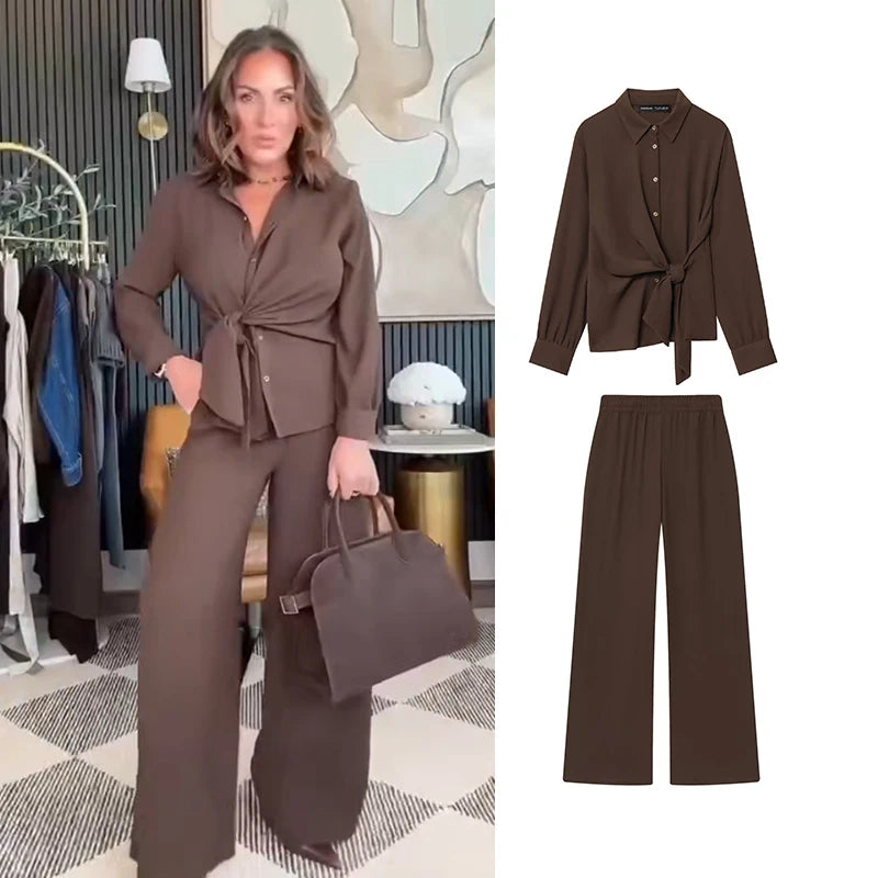 Pants Sets Autumn Women's 2025 New Fashion Slim 2-piece Set Chic Street Elegant High Waist Pants Women's Sets Street Youth Suits