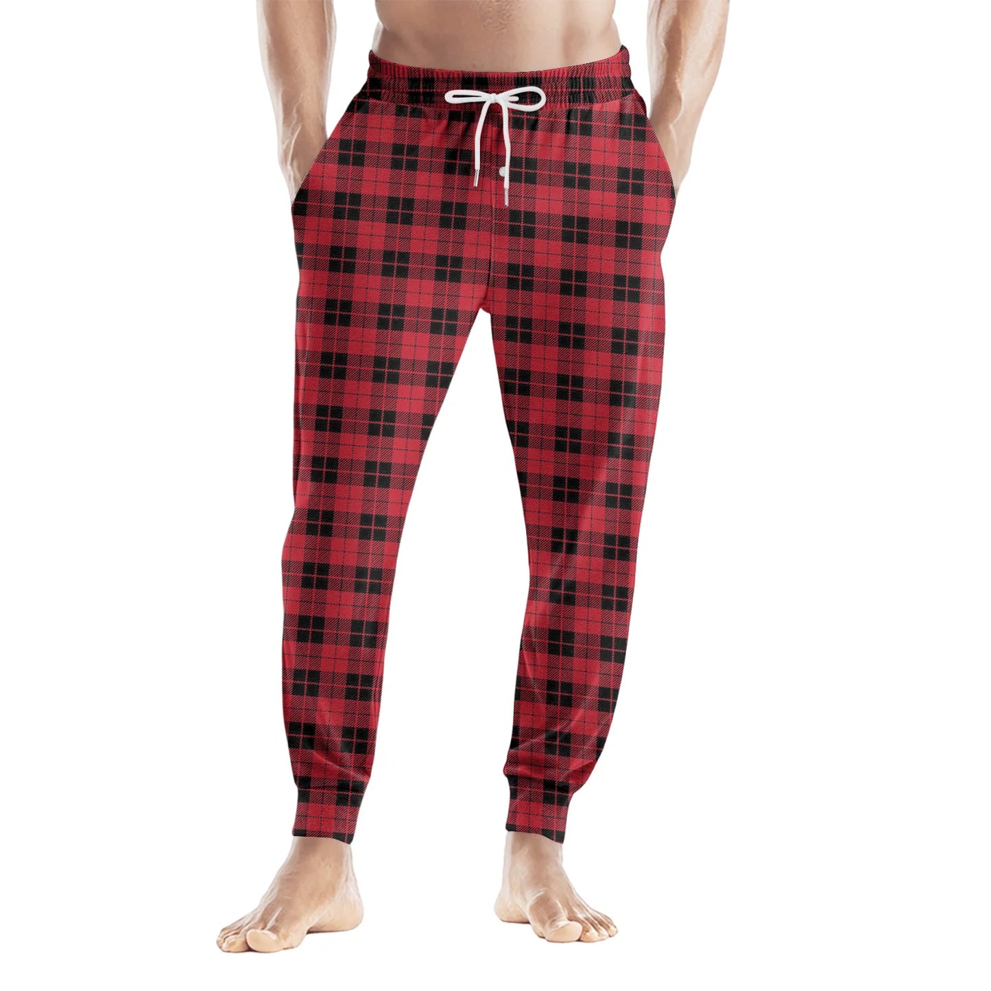 Men'S Plaid Casual Pants Checkered Pattern Cuffed Design Comfortable Fabric Suitable Daily Wear All Seasons Trendy Pajama Pants