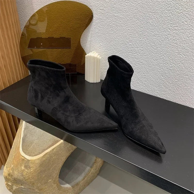 Shoes for Women 2026 High Quality Elegant Ankle Women's Boots Fashion Back Zipper Solid Office and Career Sexy Pointed Toe Boots