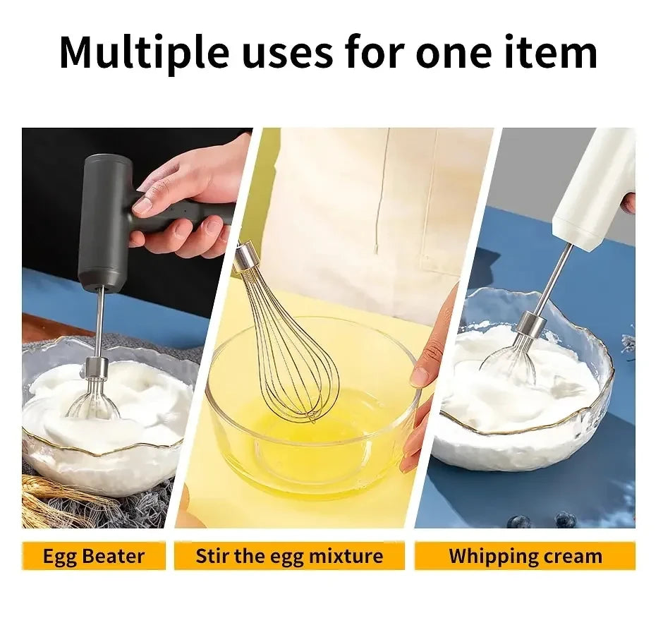 Cordless Hand Mixer One Touch Off Handheld Electric Whisk with 3 Speed Modes Hand Held Egg Beater with 2 Detachable Stir Whisks
