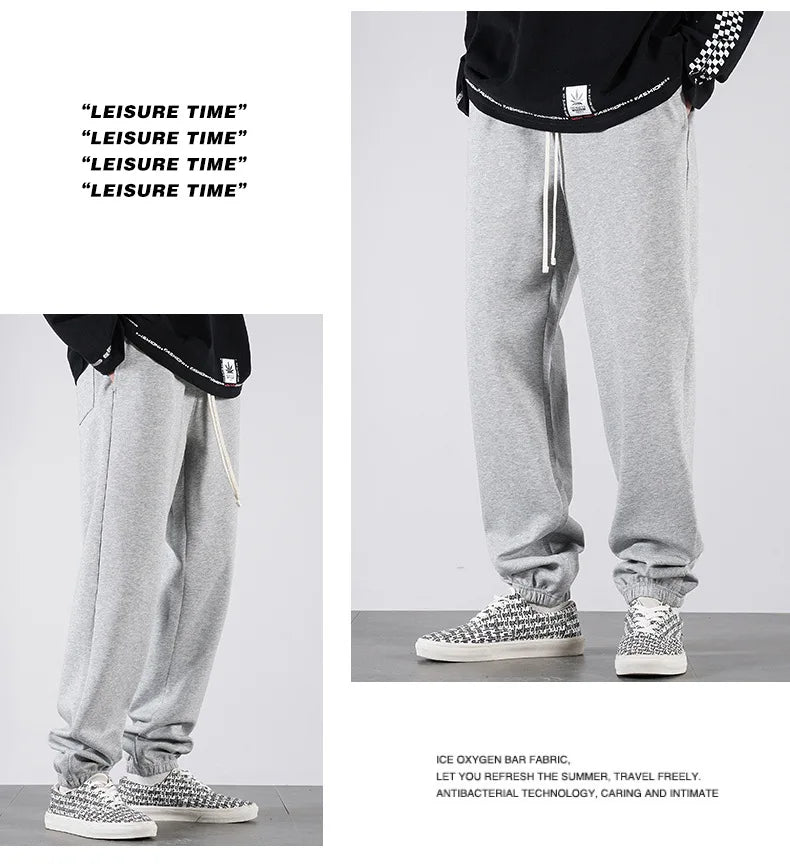 Men Big Tall Sweatpants Extra Long Length Sports Jogger Male Winter Fleece Sweat Pants Black Cotton Stretch Elastic Waist  120cm