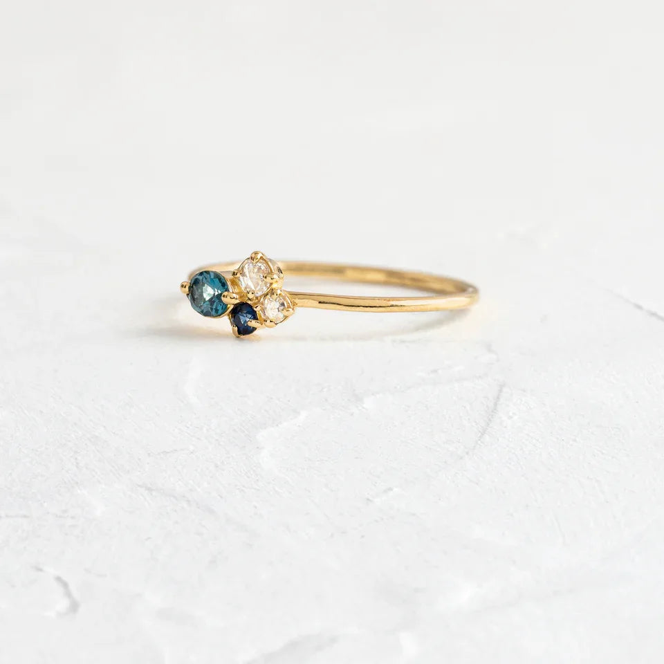 925 Sterling Silver Twist Ring Exquisite Jewelry Colored Tennis Stackable Navy Mini Cluster
