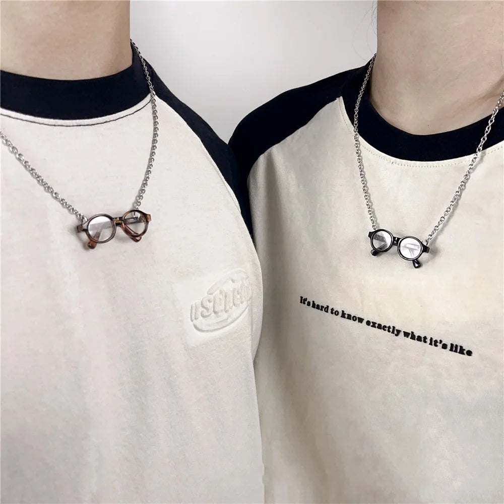 Artistic Glasses Shaped Necklace Niche Design Style Glasses Pendant Necklaces Simple Versatile Jewelry Fashion Necklace Gift