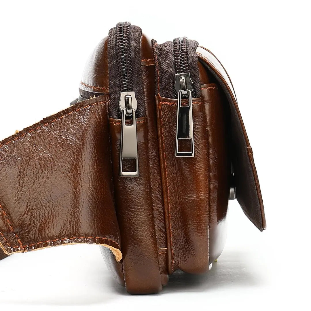 Genuine leather men's waist bag, outdoor single-shoulder crossbody bag, chest bag, men's retro genuine leather men's small bag