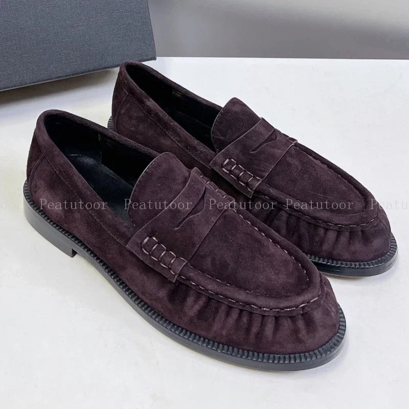 Women Loafers Round Toe Top Quality Genuine Leather Flats Shallow Comfort Daily Commute Walking Shoes Office Casual Shoes Hot