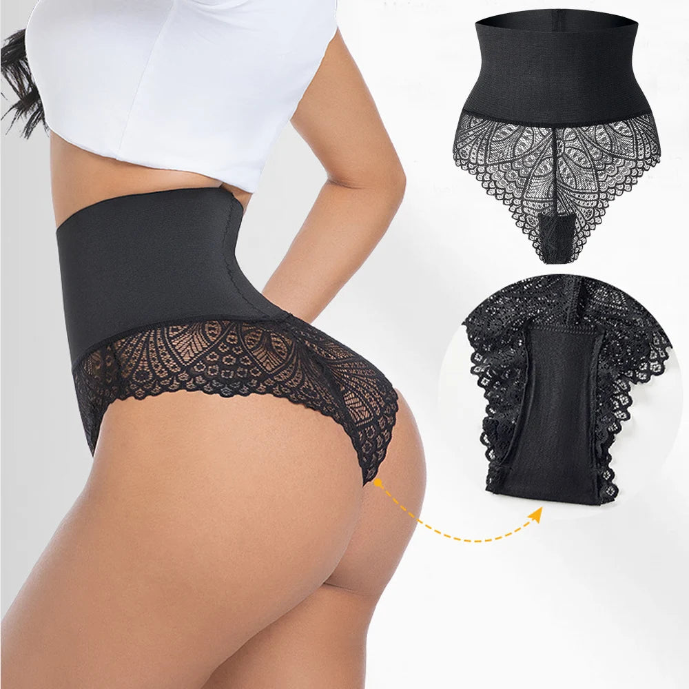 Thong Shapewear for Women Tummy Control Seamless Lace High Waist Thong Body Shaper Underwear