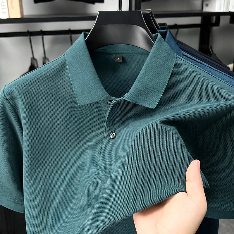 100% pure cotton men's short sleeve polo shirt high-quality classic solid color summer business casual comfort versatile T-shirt