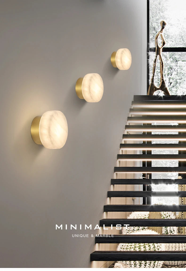 Natural Marble Wall Lamp French Style Background Wall Entryway Staircase Light Modern Indoor Bedside Hallway Lighting Fixture