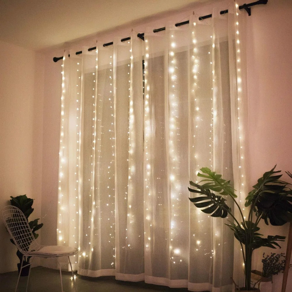 USB Plug Curtain LED String Lights 8 Modes Remote Control Holiday Wedding Fairy Garland Lights For Bedroom Living Room Decor