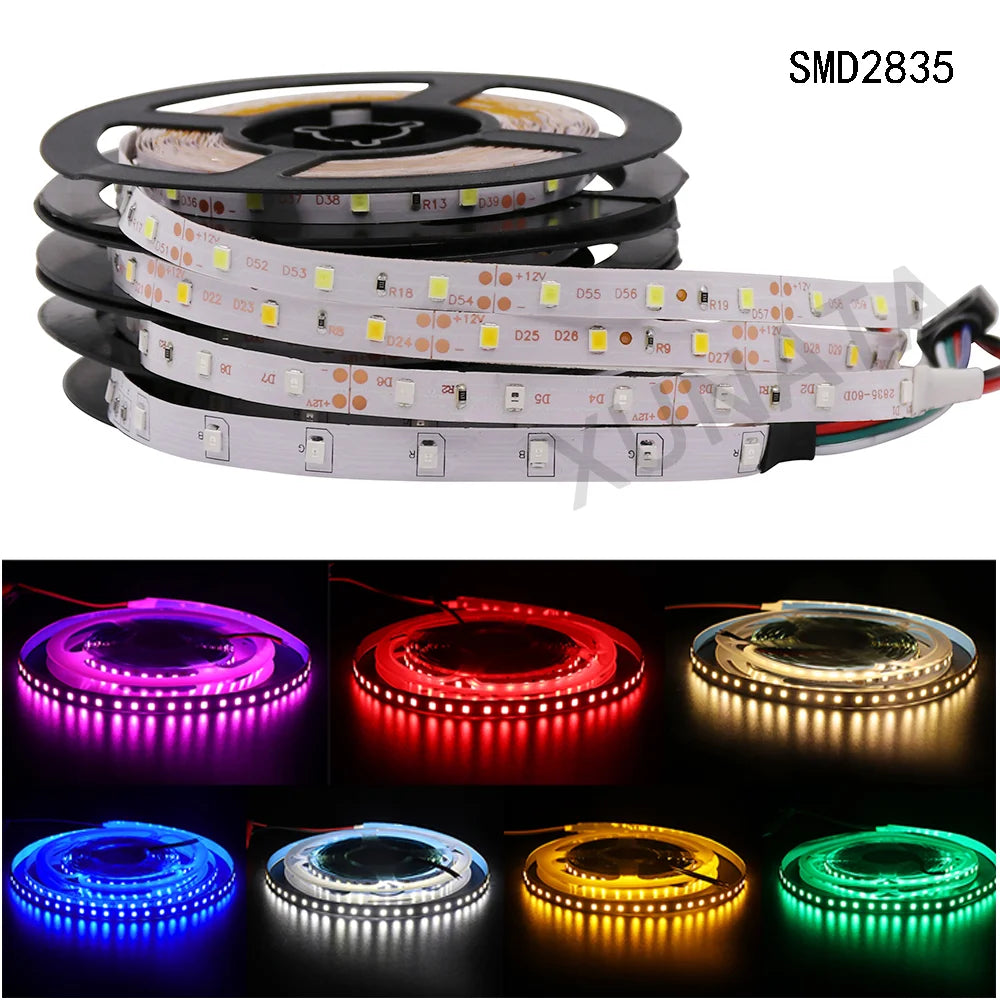 LED Strip 5050 2835 Flexible Home Decoration Lighting 60LEDs/m RGB Waterproof LED Tape Cold Warm White/Blue/Green/Red 5m/lot 12V