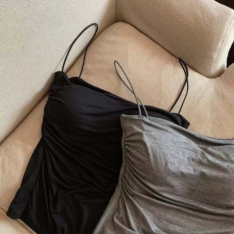 Summer Camisoles Tank Tops Women With Built In Bra  Strap Tanks Vest Sleeveless Tees Cropped Top Solid Color Casual Top